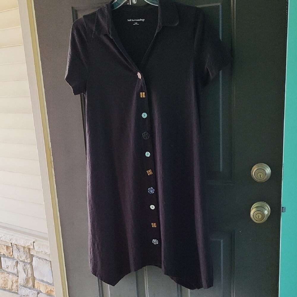Soft Surroundings Black Buttoned Mini Dress